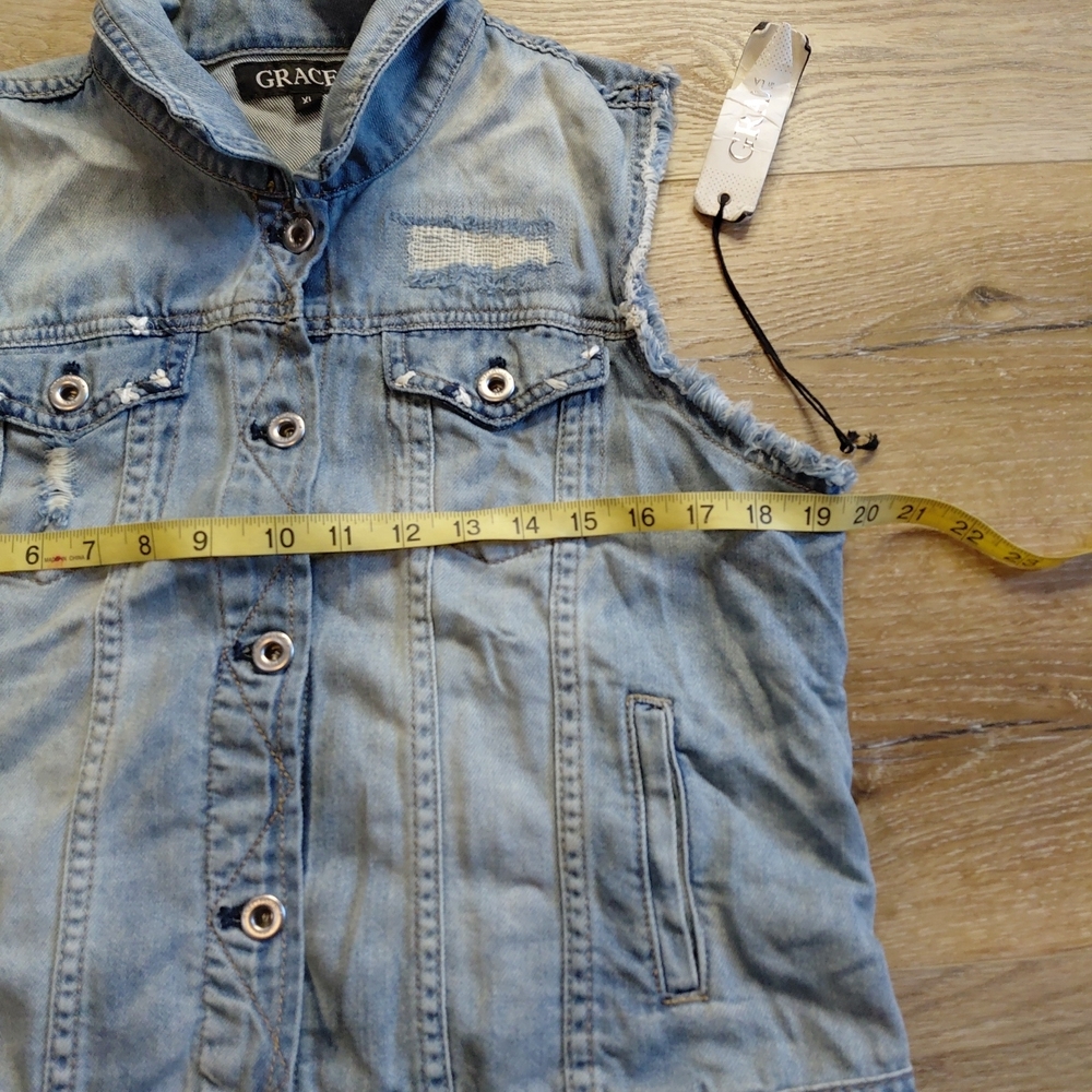 Grace in LA Light Blue Denim Vest Sz XL - Picture 5 of 10